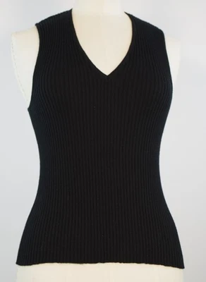 Vintage Dior Black Wool Sleeveless V-Neck Sweater, Made in France FR 42 USA 10 - Image 1 of 4