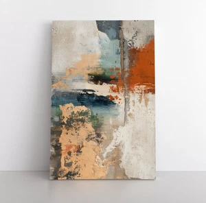 Abstraktes erdiges blau rot grau Gemälde, gerahmte Leinwand Wandbild Kunstdruck Deko - Bild 1 von 11