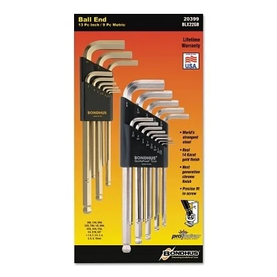 GoldGuard/BriteGuard L-Wrench Hex Key Sets, 22 per set, Ball Tip, Inch/Metric - Image 1 of 1