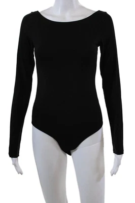 Body para mujer Reformation algodón texturizado manga larga cuello redondo talla negra Foto 1 de 4