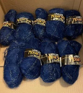 Vintage 1970's Mohair Wool Yarn spun with Glitter Bundle Blue Silver Jaeger - Picture 1 of 11