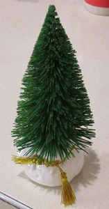 Dept 56 Bottle Brush Christmas Tree 7.5" White Porcelain Sack Gold Bow Village - Picture 1 of 3