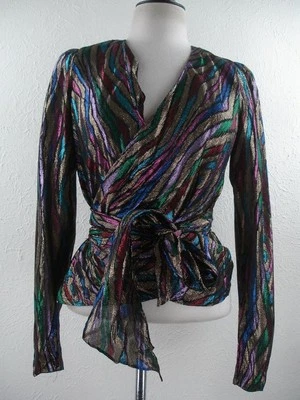 Para Mujer Talla M De Colección Años 80 Rimini Metálico Arco Iris Chaqueta Envolvente Alrededor Corbata Noche Foto 1 de 4