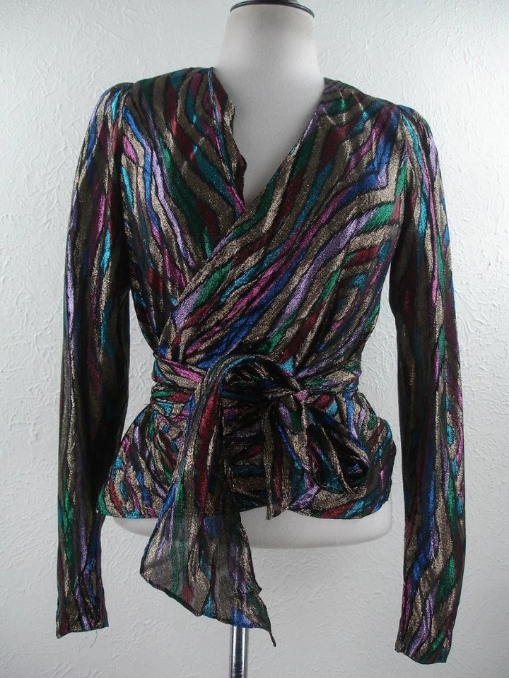 Para Mujer Talla M De Colección Años 80 Rimini Metálico Arco Iris Chaqueta Envolvente Alrededor Corbata Noche Foto 1 de 4