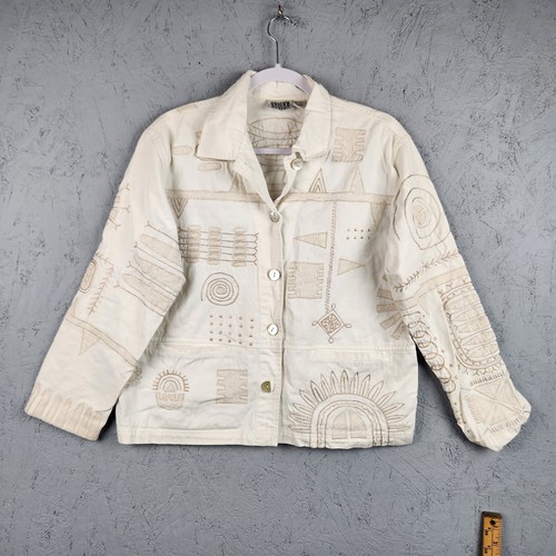 OFF WHITE Chicos Design Giacca Donna 1 Off White Ricamato Geometrico Boho Art Aztec Y2K