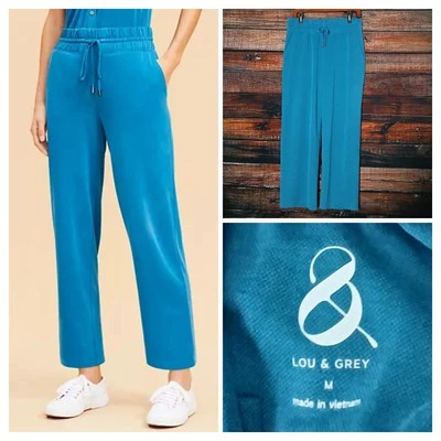 Lou & Grey Pants M Sandwashed Modal Straight Crop Drawstring Teal NWT $70 - Image 1 of 4