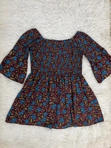 Easel Floral Peasant Top Baby Doll SZ M Stretch Off Shoulder Cottagecore Boho - Picture 1 of 17