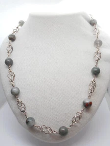 Collana in ARGENTO 925 e AGATA verde naturale - Girocollo Pietra Dura - - Foto 1 di 7