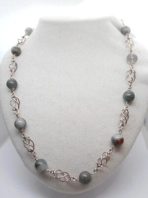 Collana in ARGENTO 925 e AGATA verde naturale - Girocollo Pietra Dura - - Immagine 1 di 4