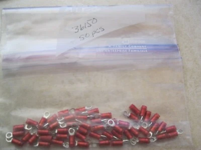 Terminales de anillo Tyco/TE Connectivity 36150, perno #6, 16-22 AWG (50 piezas por paquete) Foto 1 de 2