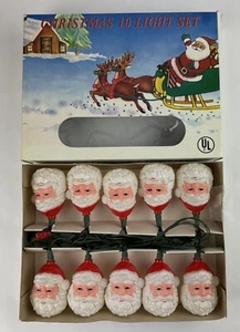 Santa Blow Mold String Lights 10 Lights Tested Works Vintage - Picture 1 of 24