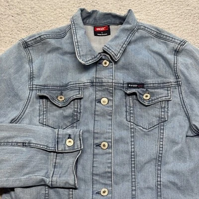 Angel Jean Denim Jacket Womens Large Blue Cropped Western Rodeo USA Y2K Stretch - Image 1 of 4