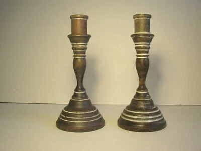 Hallmark (2) Pickled Wooden Candlestick Whitewash Distressed Farmhouse Decor NOS - Image 1 of 4