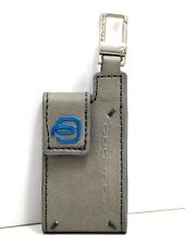 Piquadro Leather Keyring with Name and Address Card Grey