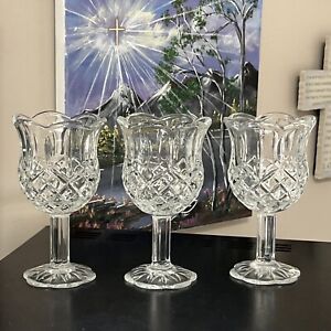 3 Homco Tulip Candle Holders Footed Diamonds 5â€� Scallop Stem Votive/TeaLite