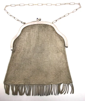 Monedero de malla vintage alemán cadena plata monedero firmado grande con broche de piedra azul Foto 1 de 4