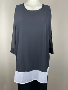 JM Jonathan Martin Sheer Tunic Top Women's 1X Black White Two-Tone 3/4 Sleeve - Picture 1 of 18
