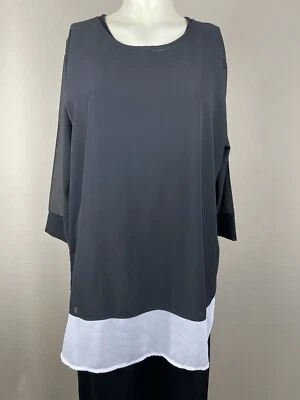 JM Jonathan Martin Sheer Tunic Top Women's 1X Black White Two-Tone 3/4 Sleeve - Image 1 of 4