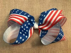 Red White and Blue American Flag Hair Bow 6" - Picture 1 of 2