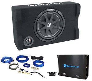 KICKER 48CDF104 Comp12 10" 300w Down Firing Car Subwoofer+Mono Amplifier+Amp Kit - Picture 1 of 12