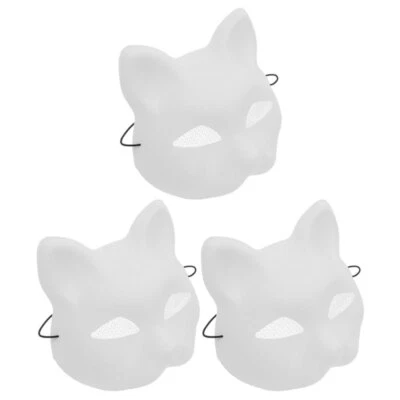 3 Pcs Cat Masks DIY Therian Animal Dress-up Unpainted Craft - Image 1 of 4