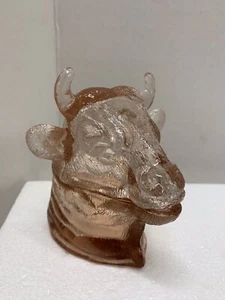 Pink Glass Bull Covered Dish In Good Condition Unmarked - Picture 1 of 8