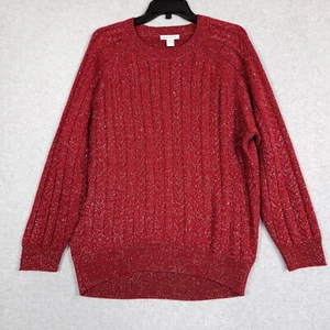 Athleta Sweater Women's Size Large L Crossroads Crew Cable Knit Decadent Red - Picture 1 of 10