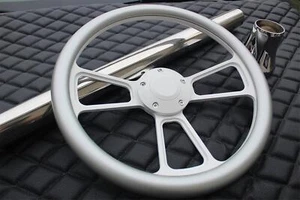 14" Golf Cart White Steering Wheel w/ Silver Vinyl Wrap w/ Sleeve Club Car 1984+ - Picture 1 of 4