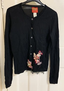 KENZO JUNGLE LADYS BLACK /MC WOOL,LACE EMBROIDERY CARDIGAN,SiZE MEDIUM,USED £300 - Picture 1 of 5