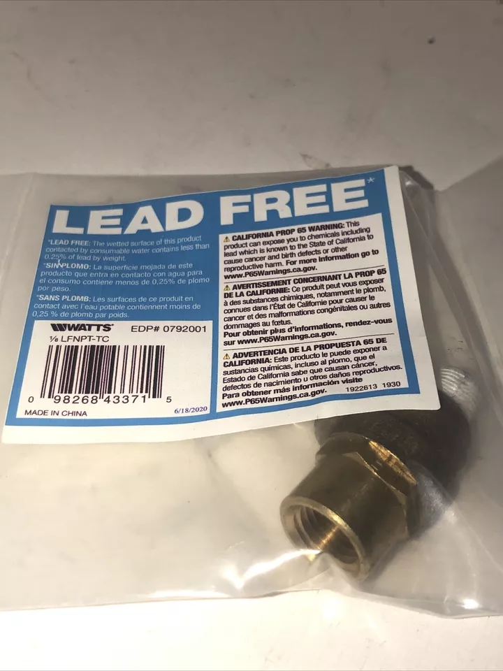 WATTS - LEAD FREE 1/8"Mx 1/4" F VALVE~ 1/8"MALE x 1/4" FEMALE VALVE - Image 1 of 3