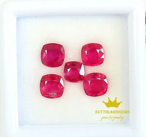 5 Pcs 3.04 Ct Natural Red Ruby Cushion 5 MM Loose Gemstone Lot , Glass filled - Picture 1 of 2