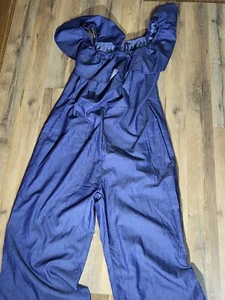 New Womens Off Shoulder Denim Jeans Jumpsuit Playsuit Party Club Pants Plus - Picture 1 of 4