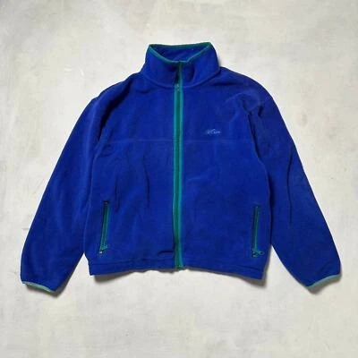 Vintage LL Bean Royal Blue Zip Up Fleece Green Accents Script Logo Retro Large - Image 1 of 4