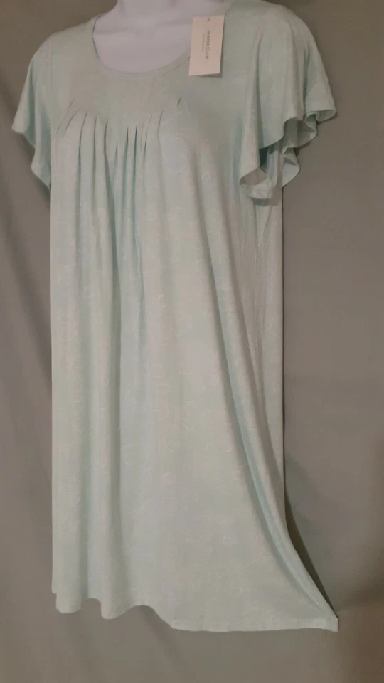 Camisón Charter Club verde blanco pantorrilla manga gorra X-pequeño 38" busto Foto 1 de 4