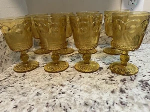 8 Vintage Bartlett Collins Amber Yellow Drinking Glasses Wine Goblet - Picture 1 of 15