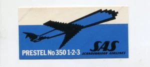 Vintage Airline Luggage Label Sticker SAS SANDINAVIAN Prestel No 350 1-2-3 - Picture 1 of 2