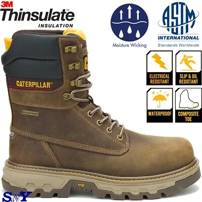 Bota de trabajo CAT para hombre 8" impermeable aislada Thinsulate™ punta compuesta SR EH CT Foto 1 de 4
