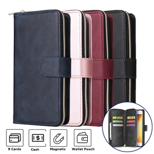 Zip Coin Purse Card Flip Leather Wallet Case For iPhone 16 Pro Max 13 12 7 11 XR - Picture 1 of 57