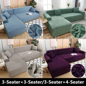 Stretch Plush Couch Covers L Shape Sectional Sofa Cover 2-Piece Sofa Slipcovers - Picture 1 of 72