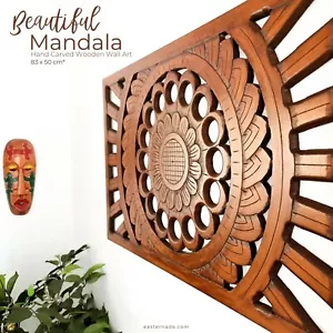 Hand Carved Wooden Wall Art Mandala Large Decorative Panel Headboard - Picture 1 of 10