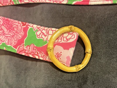 Bamboo O-Ring Belt Lilly Pulitzer-inspired Adjustable Pink Green Tropical Floral - Image 1 of 4