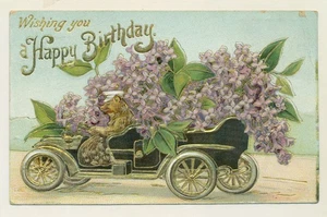 Wishing You a Happy Birthday Embossed Car Flowers VTG Postcard CG4. - Picture 1 of 2