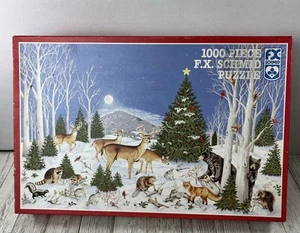 Woodland Christmas Jigsaw Puzzle FX Schmid Forest Animals 1000 Pieces 1991 - Picture 1 of 7