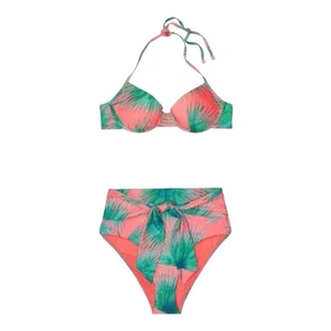 Conjunto de Bikini Victoria’s Secret Estampado de Palma 36C Top M Parte Inferior Tropical Cintura Alta - Imagen 1 de 7