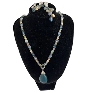 Schmuckset - Damen - blauer Calcit Jaspis Indianer Achat Perlen Stein Halskette &  - Bild 1 von 10