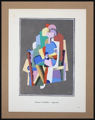 Georges VALMIER : Composition cubiste, lithographie en pochoir signé 1929 - Photo 1/4