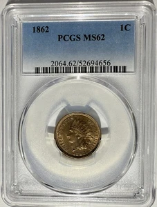 1862 Indian Head Cent 1¢ PCGS MS62❗️GREAT LUSTER AND COLOR❗️ - Picture 1 of 2