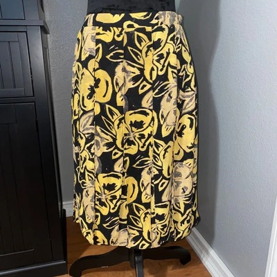 Who What Wear Mujer Talla 8 Amarillo Negro Floral Falda Corbata Cinturón Cintura Alta Foto 1 de 4