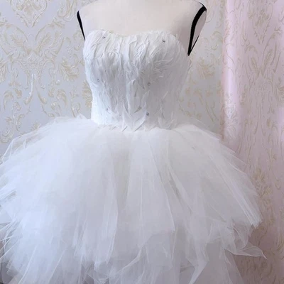 Vestido Corsé Pluma Blanco Tul Lago de los Cisnes Balletcore Estrás Sin Tirantes XS Foto 1 de 4