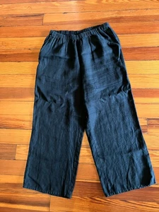 FLAX Black 100% linen Pants  lagenlook comfort  Pockets - Picture 1 of 3